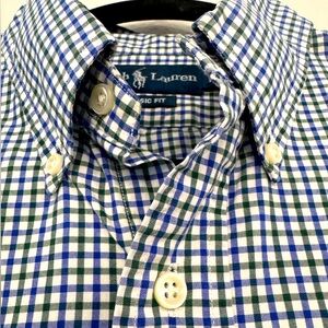 SOLD Ralph Lauren Men's Large Cotton Green Blue Plaid Long Sleeve Button Down S